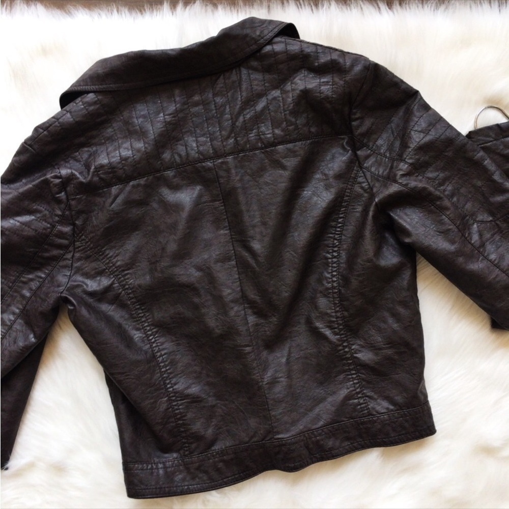 J2 Brown Faux Leather Cropped Moto Lined Jacket - Picture 4 of 16